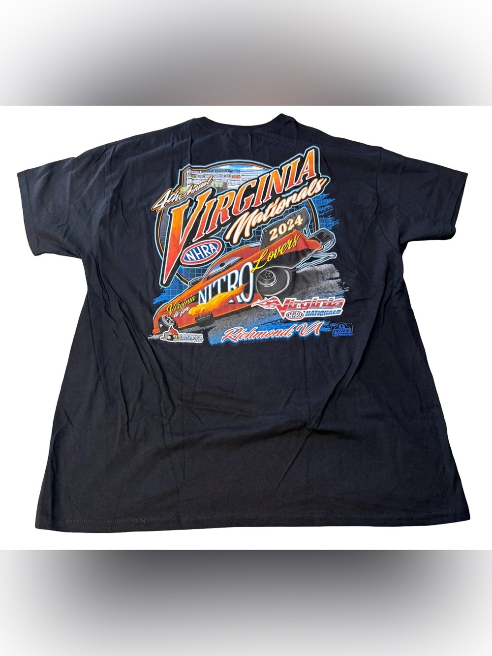 2024 NHRA Virginia Nationals Richmond Black Graphic T-Shirt tee men’s size XL